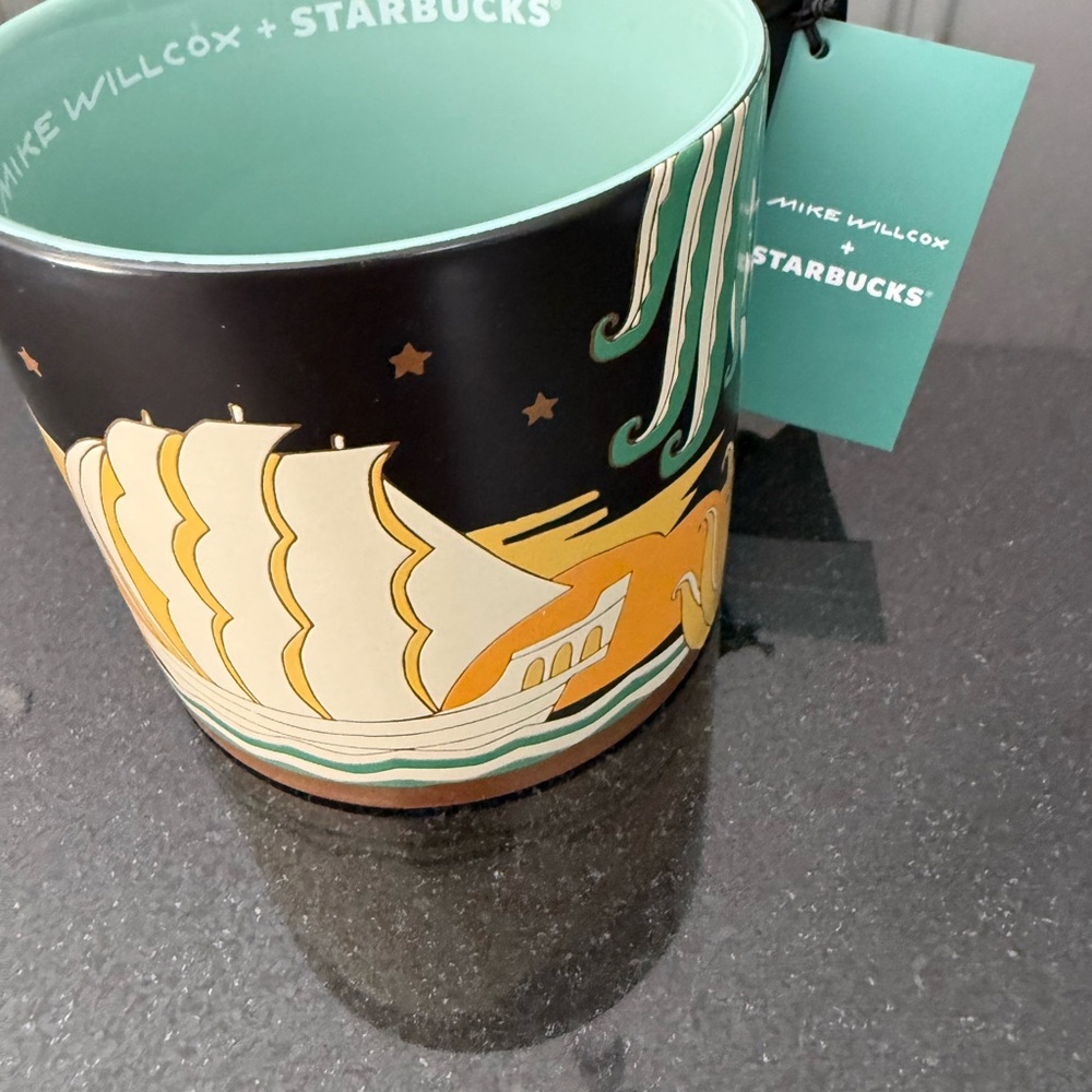 Starbucks Mike Willcox Decorative Mug in Teal and Black with Multicolor Art - Picture 6 of 6